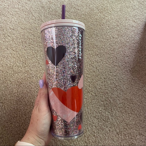 Starbucks glitter heart valentines tumbler cup
